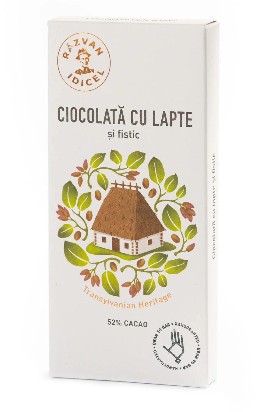 Ciocolată cu lapte, 52% cacao și fistic 80g